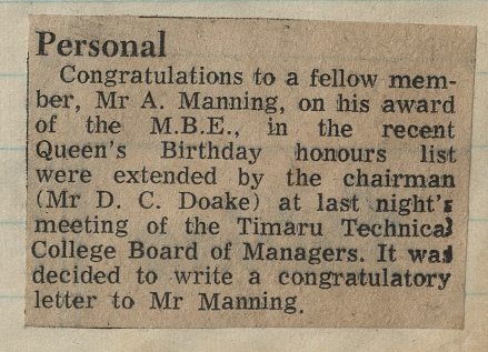 A Manning awarded MBE