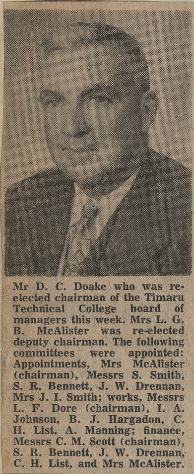 Mr D C Doake re-elected chairman of the Timaru Technical College board of managers