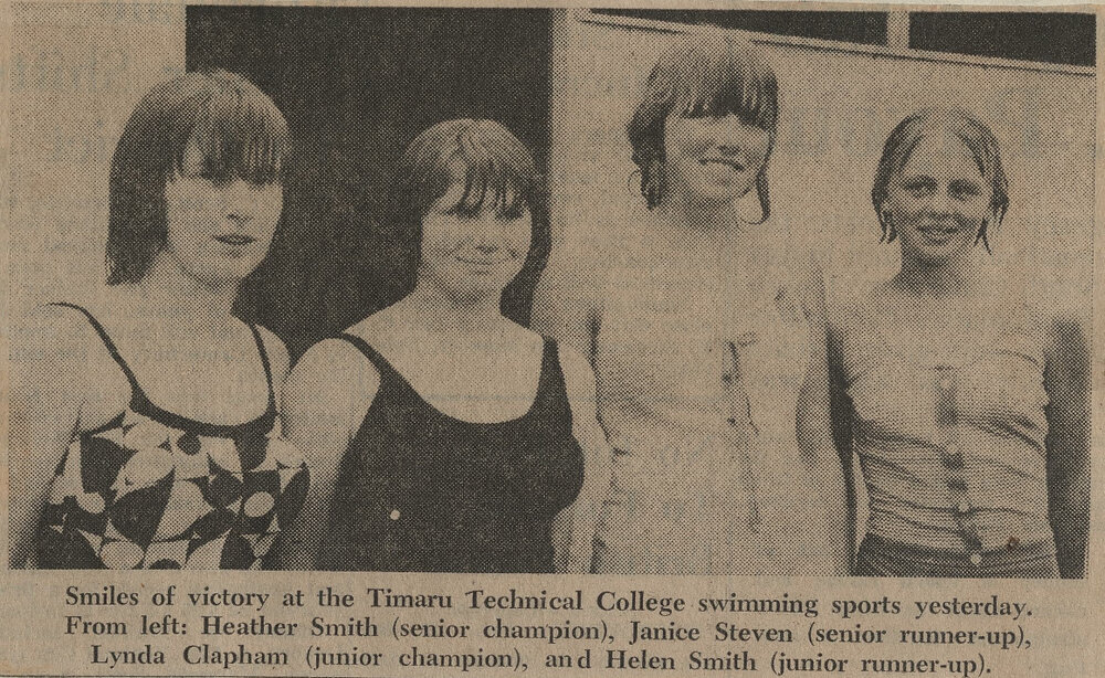 Smiles of victory at the Timaru Technical College swimming sports