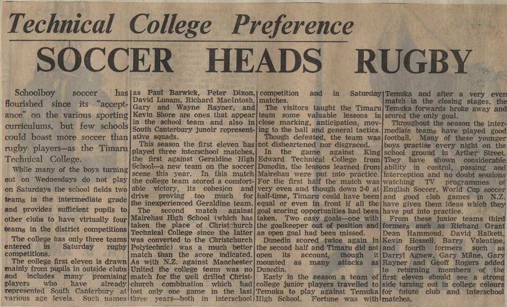 Technical College Preference: Soccer Heads Rugby