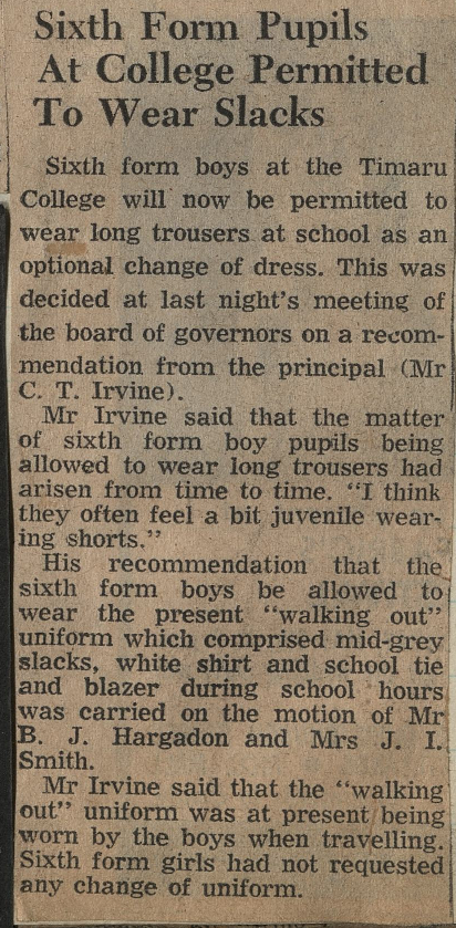 Sixth Form Pupils At College Permitted To Wear Slacks