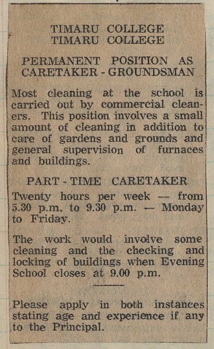 Timaru College Permanent position as Caretaker Groundsman