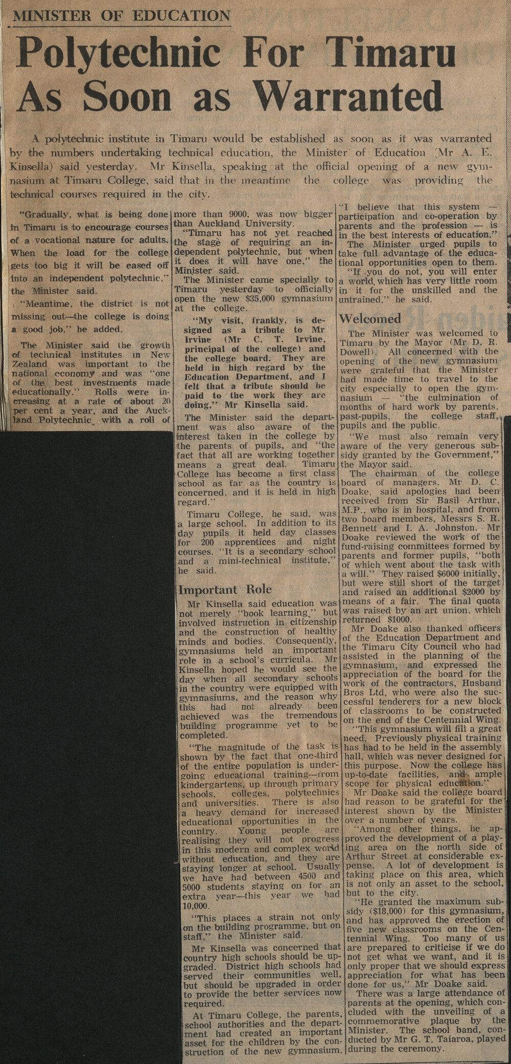 Polytechnic For Timaru As Soon As Warranted