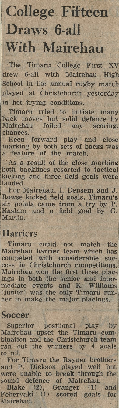 College Fifteen Draws 6-all With Mairehau