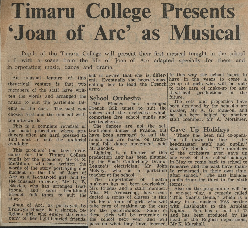 Timaru College Presents 'Joan of Arc' as Musical