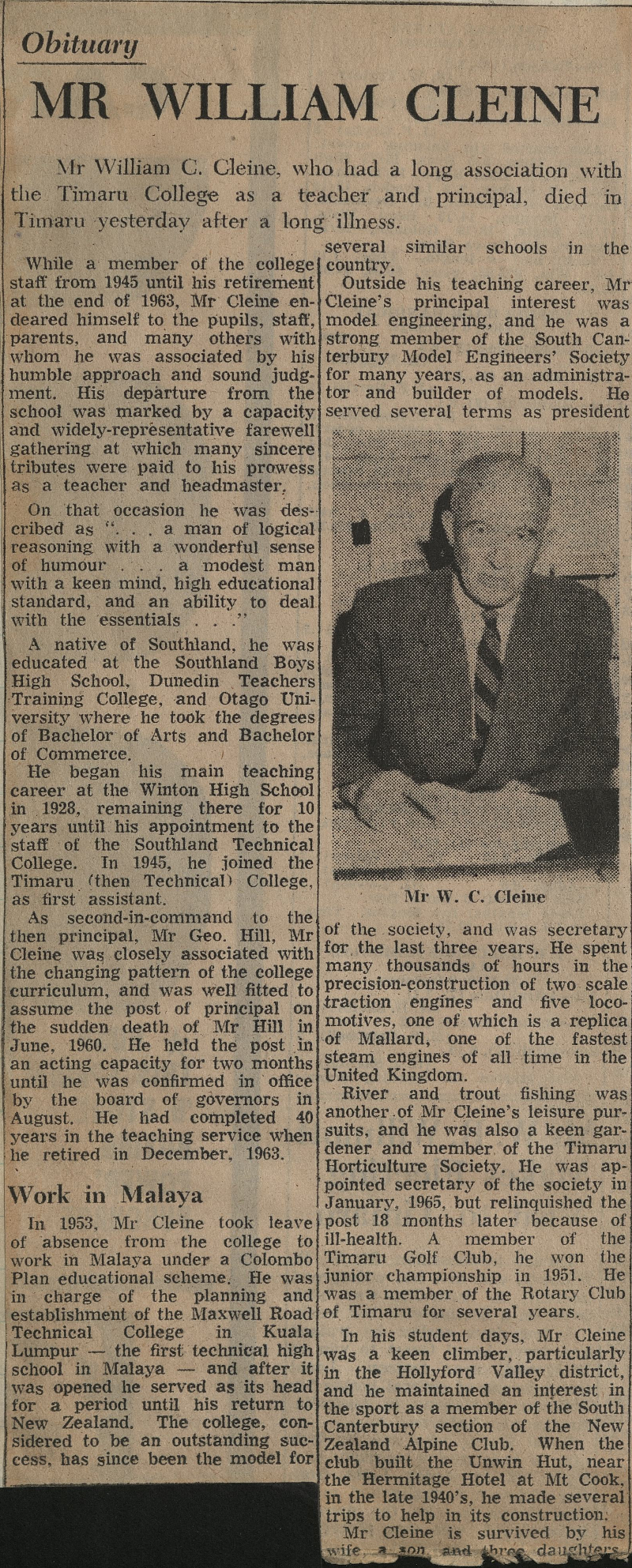 Obituary Mr William Cleine