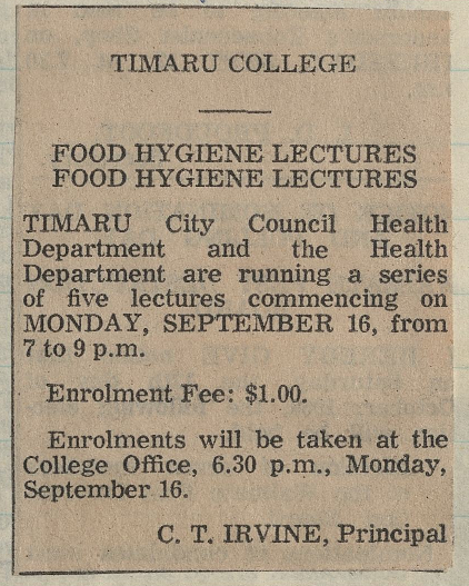 Timaru College Food Hygiene Lectures