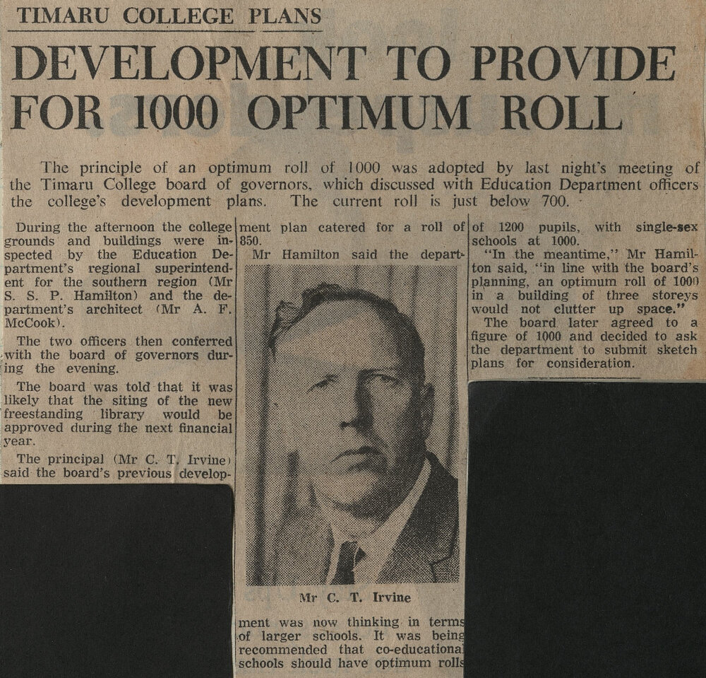 Timaru College Plans: Development To Provide For 1000 Optimum Roll