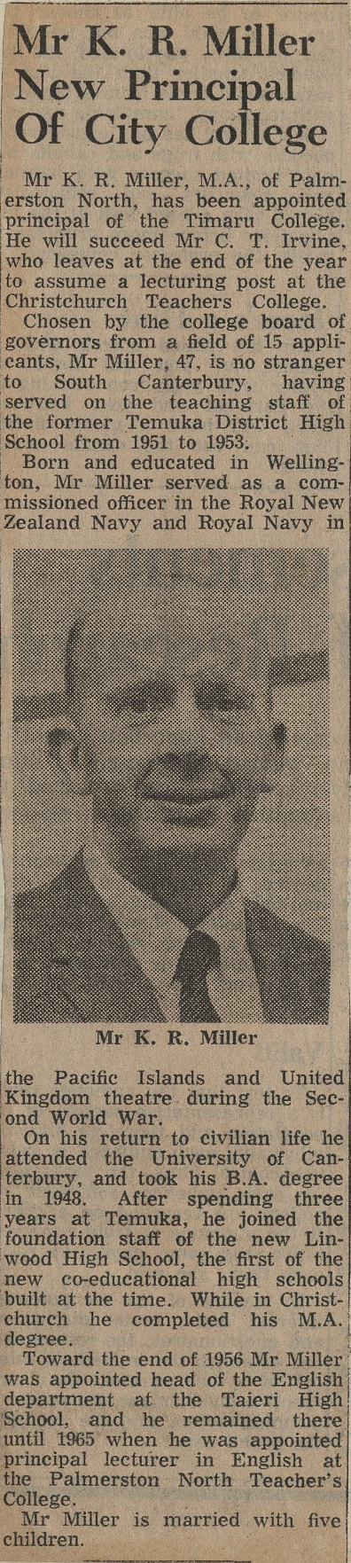 Mr K R Miller New Principal Of City College