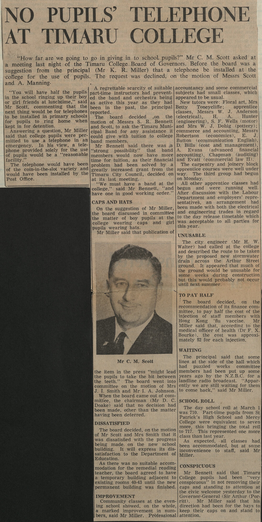 No Pupil's Telephone At Timaru College