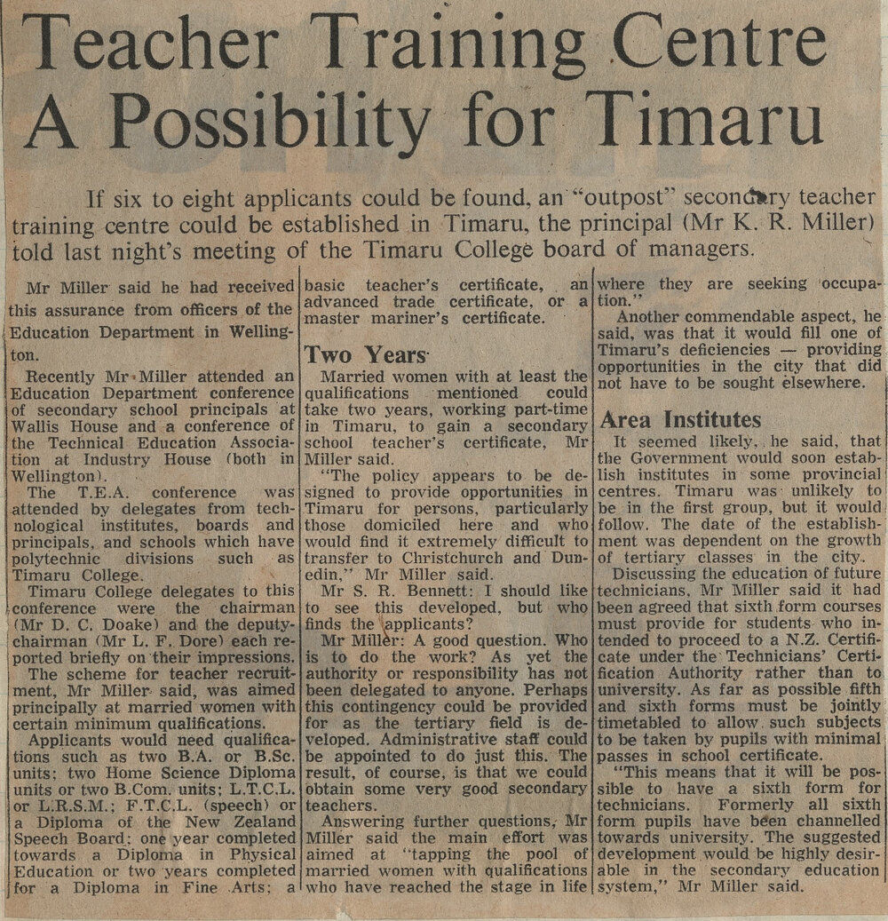 Teacher Training Centre A Possibilty For Timaru