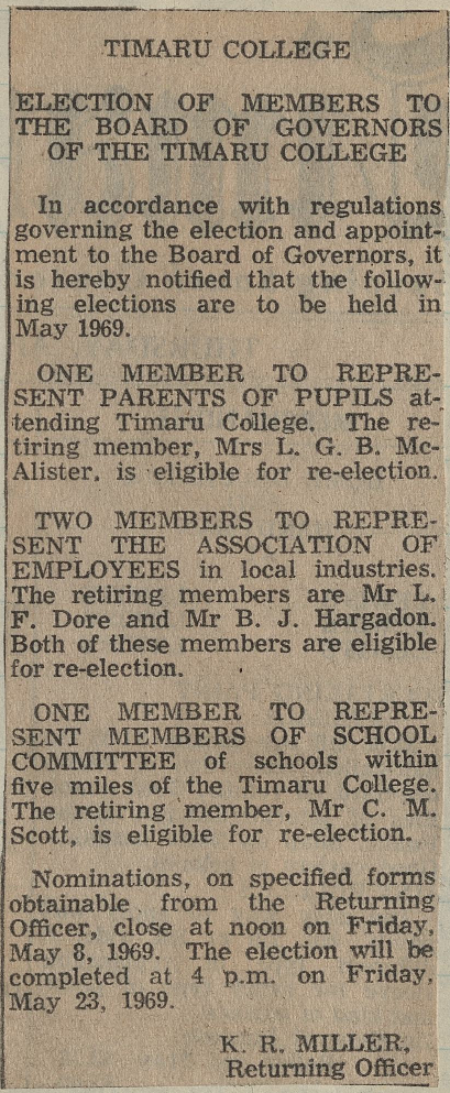 Timaru College Election Of Members To The Board Of Governors