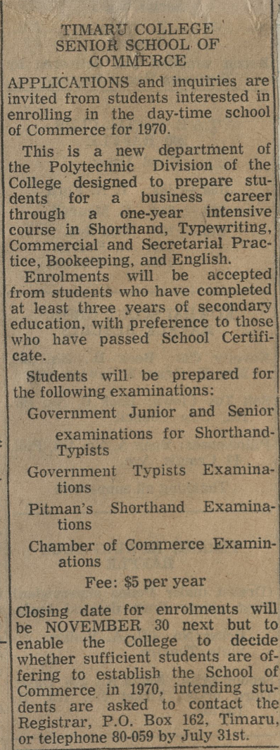 Timaru College Senior School Of Commerce
