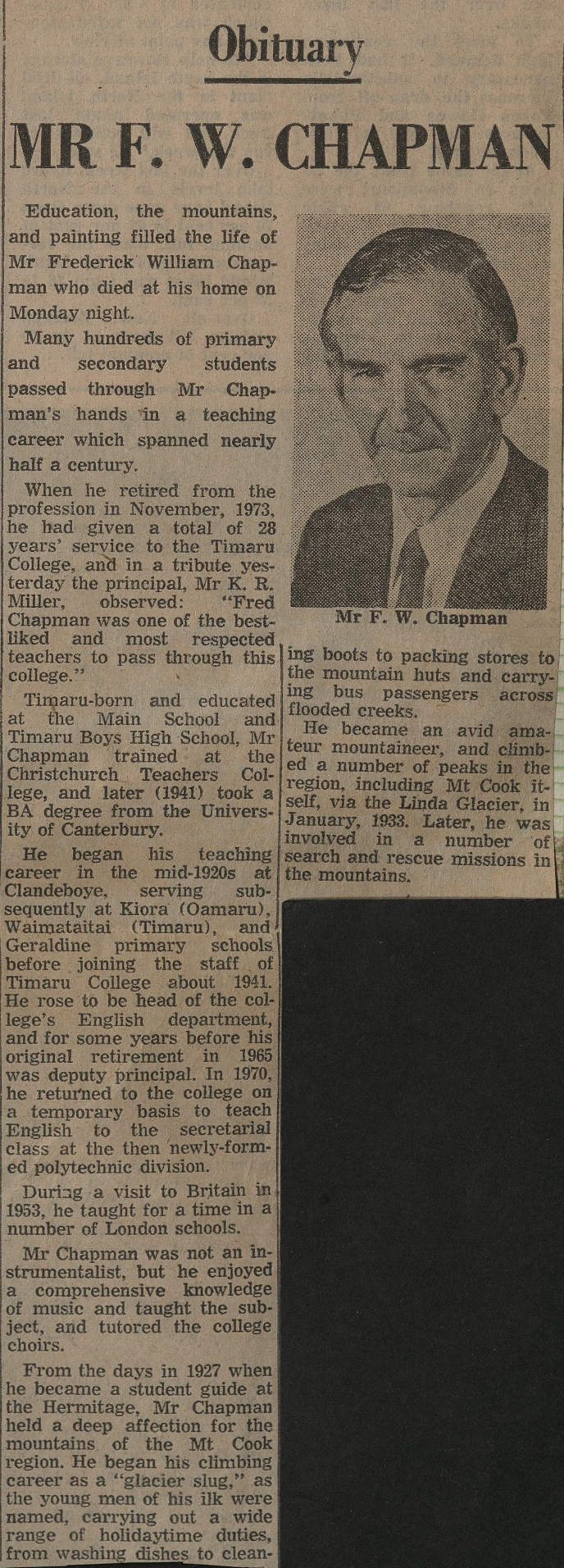 Obituary: Mr F W Chapman