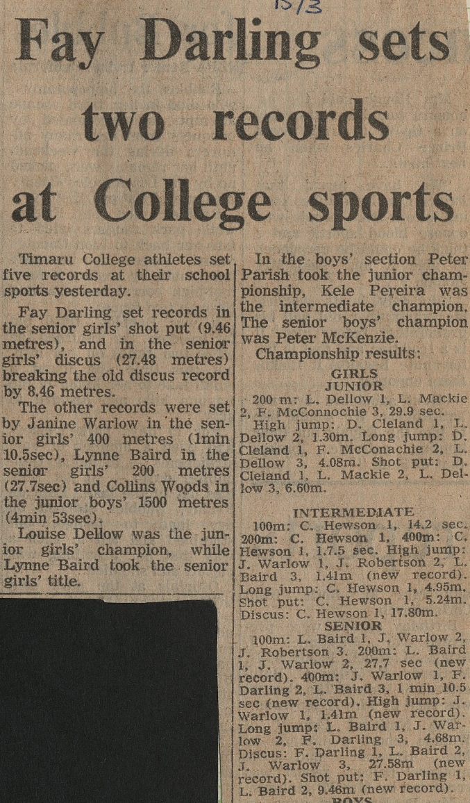 Fay Darling sets two records at College sports