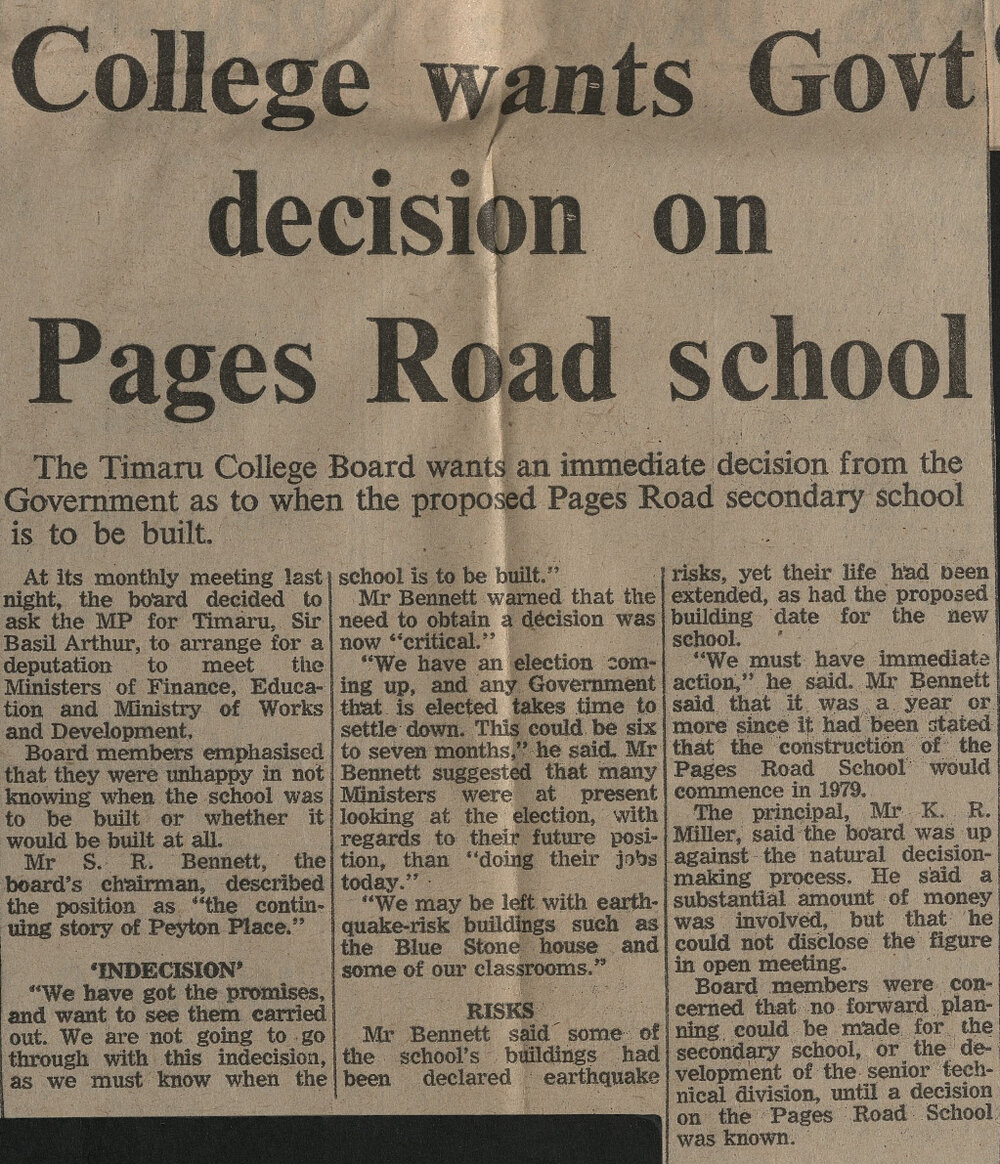 College wants Govt decision on Pages Road school