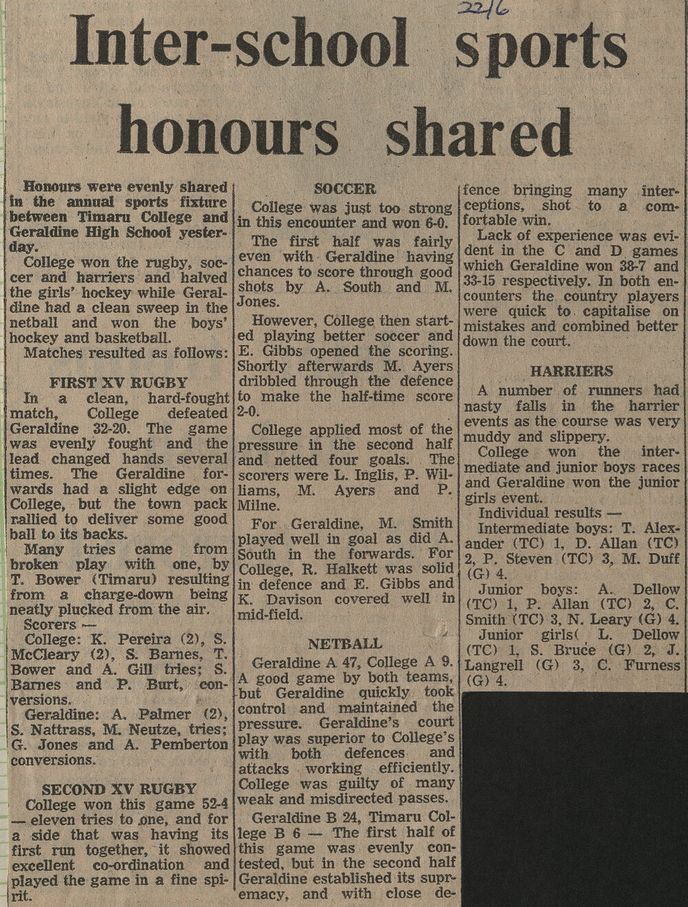 Inter-school sports honours shared