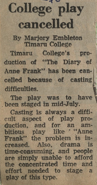 College play cancelled