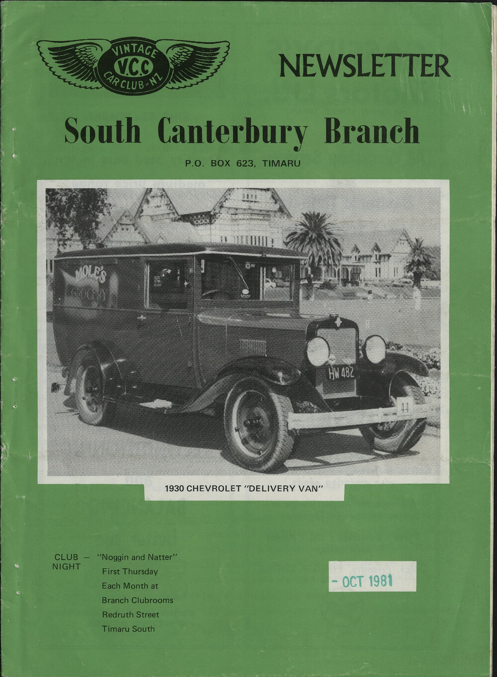 Oct 1981 Vintage Car Club of NZ South Canterbury Branch newsletter 