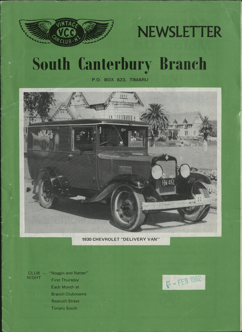 Feb 1982 Vintage Car Club of NZ South Canterbury Branch newsletter 