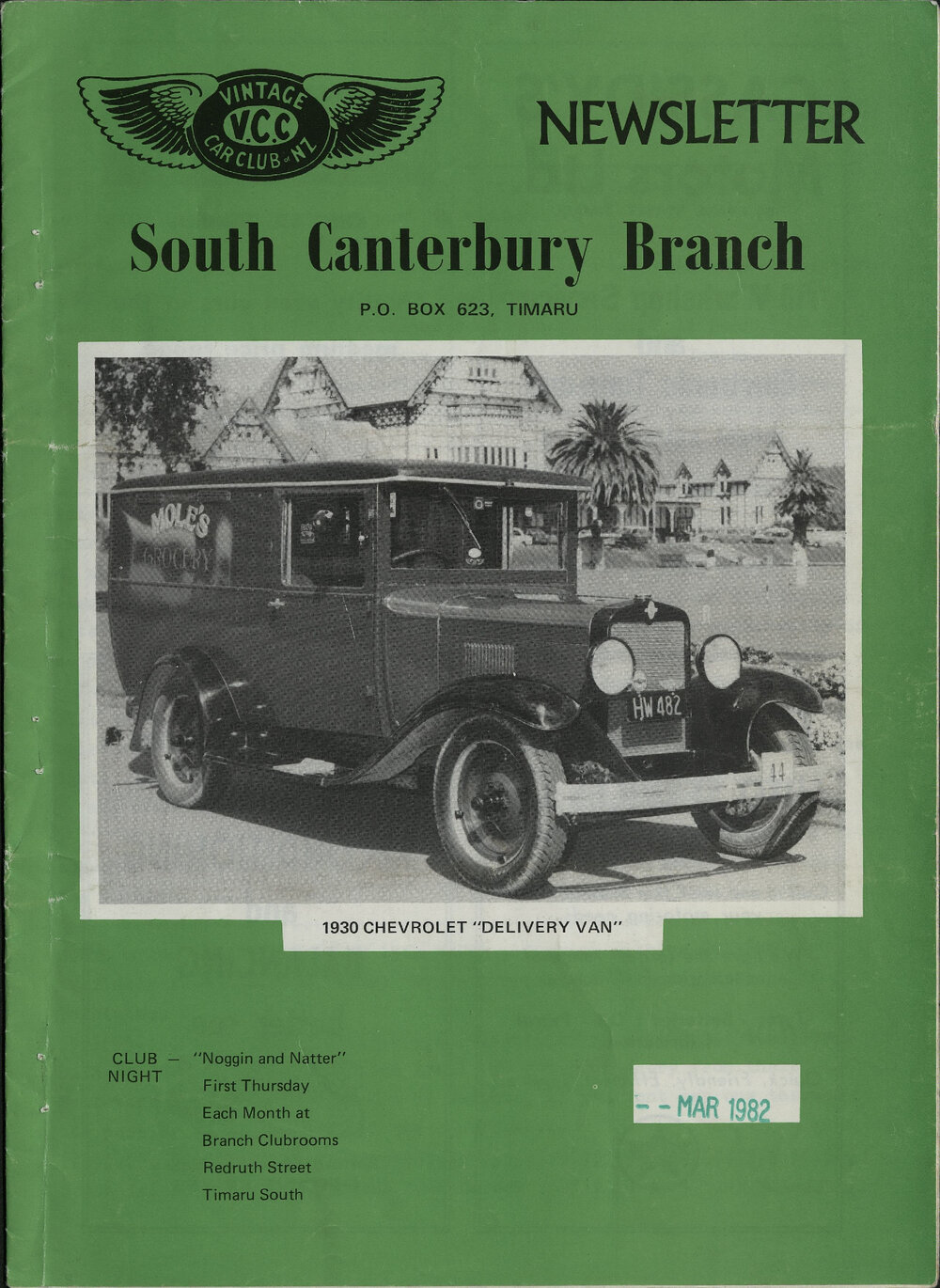 Mar 1982 Vintage Car Club of NZ South Canterbury Branch newsletter 