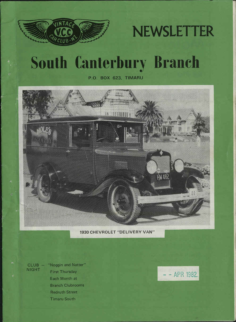Apr 1982 Vintage Car Club of NZ South Canterbury Branch newsletter 