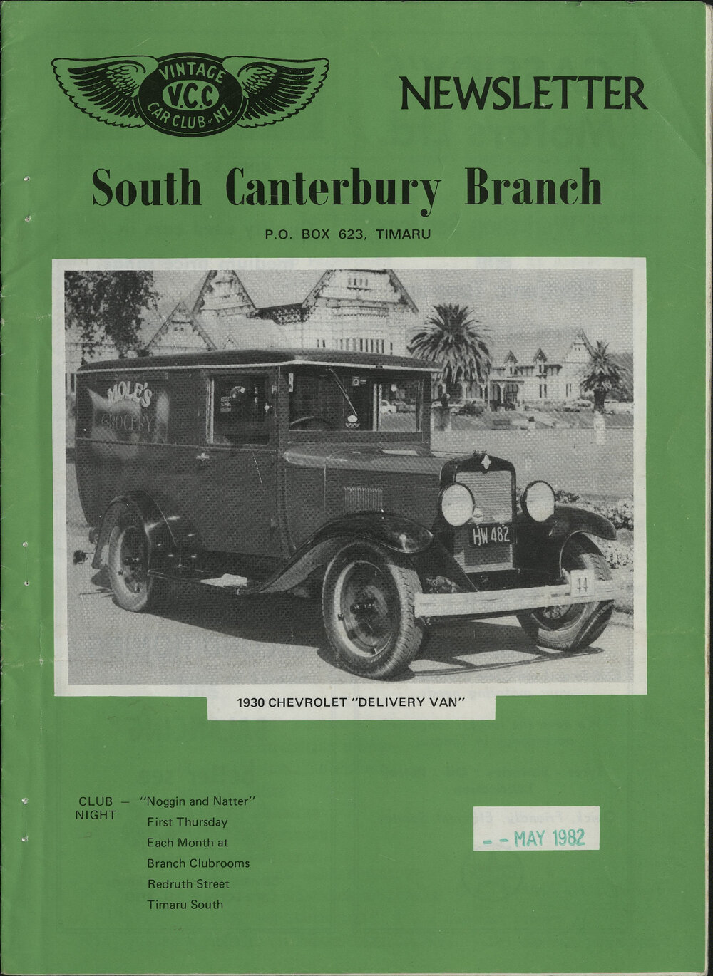 May 1982 Vintage Car Club of NZ South Canterbury Branch newsletter 