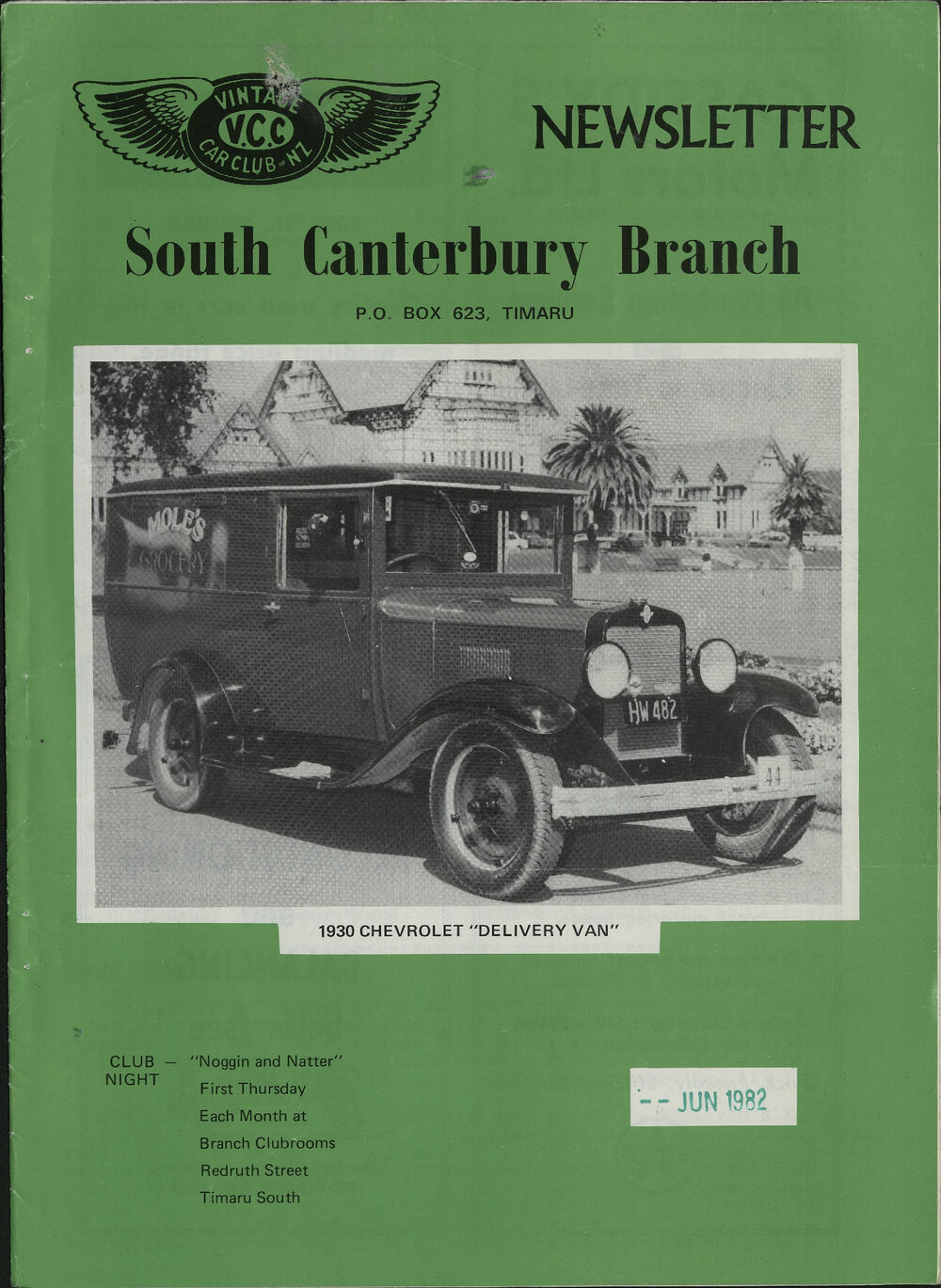 Jun 1982 Vintage Car Club of NZ South Canterbury Branch newsletter 