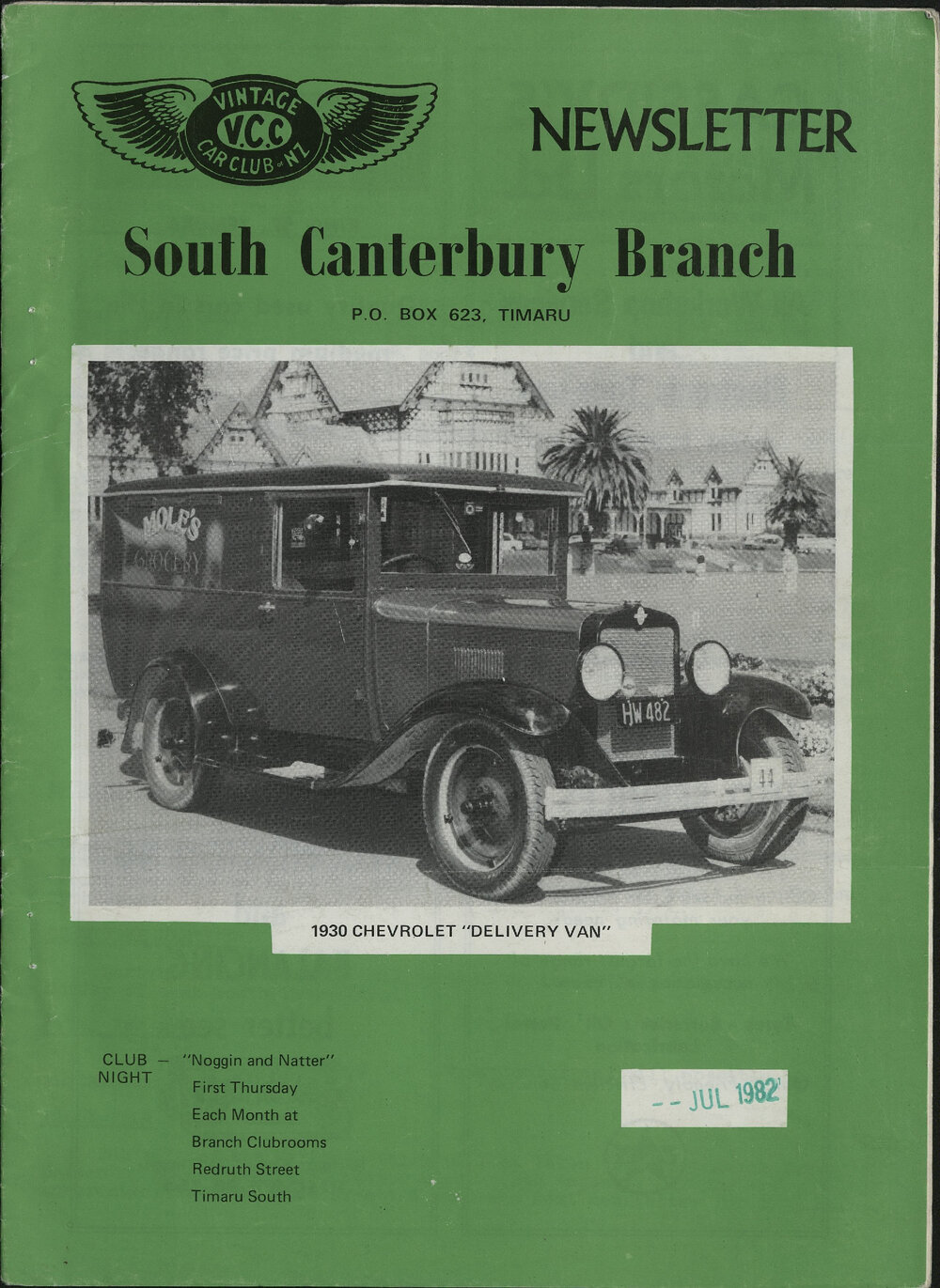 Jul 1982 Vintage Car Club of NZ South Canterbury Branch newsletter 