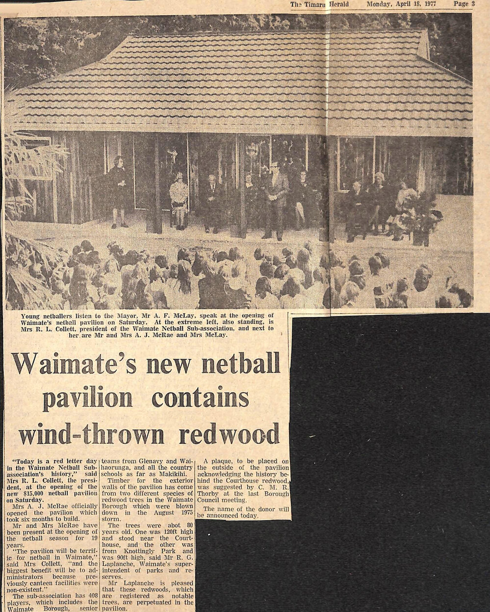 Waimate's new netball pavilion contains wind-thrown redwood