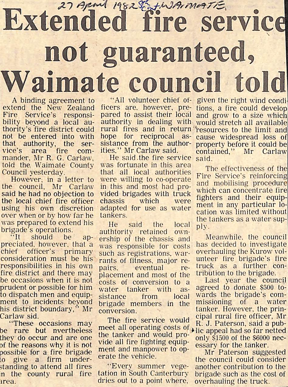 Extended fire service not guaranteed, Waimate council told