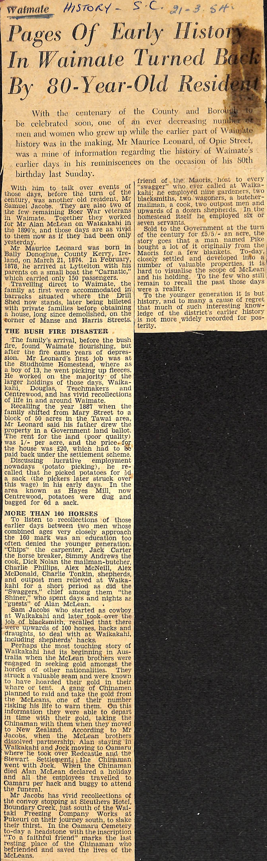 Pages Of Early History In Waimate Turned Back By 80-Year-Old Resident