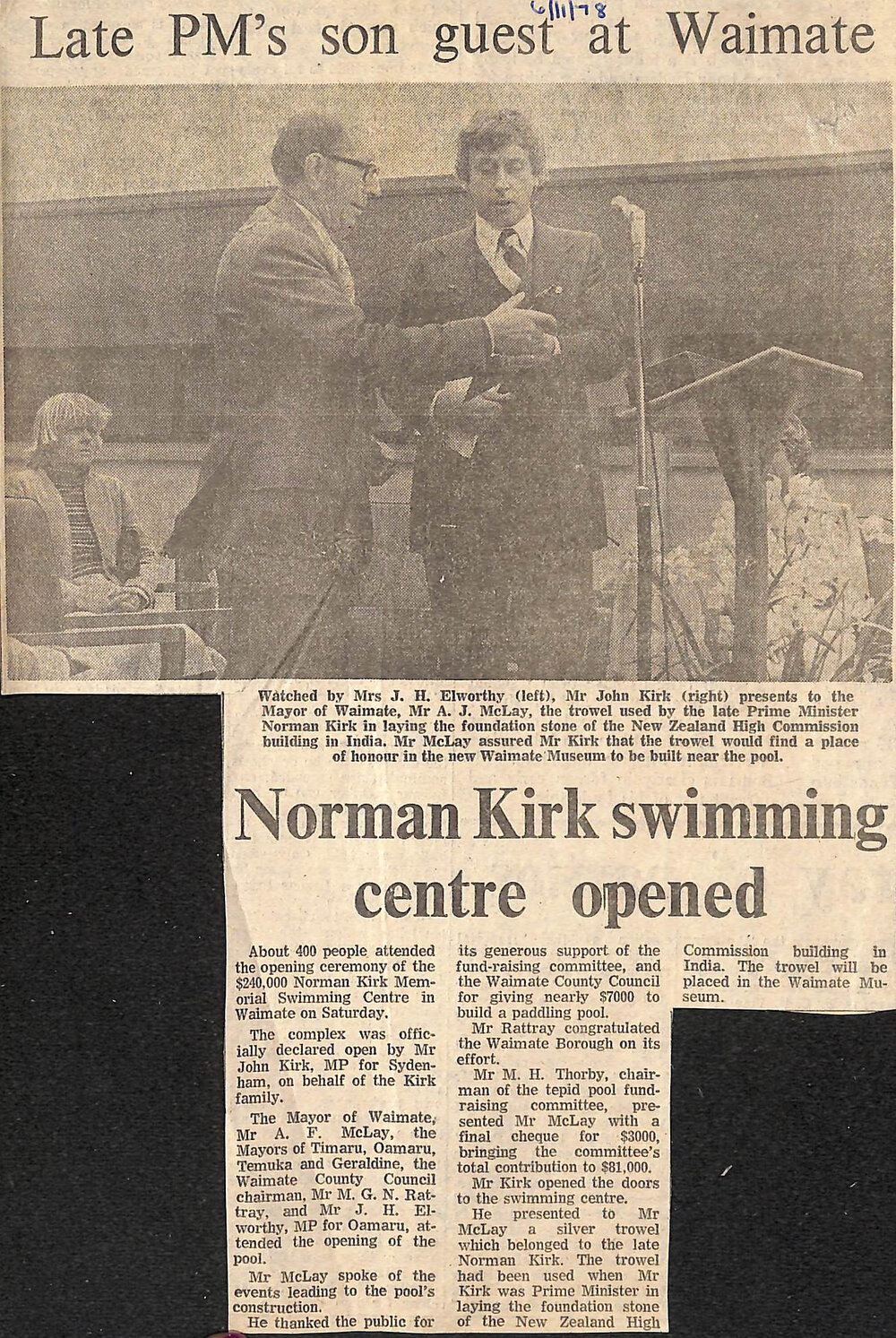 Late PM's son guest at Waimate - Norman Kirk siwmming centre opened