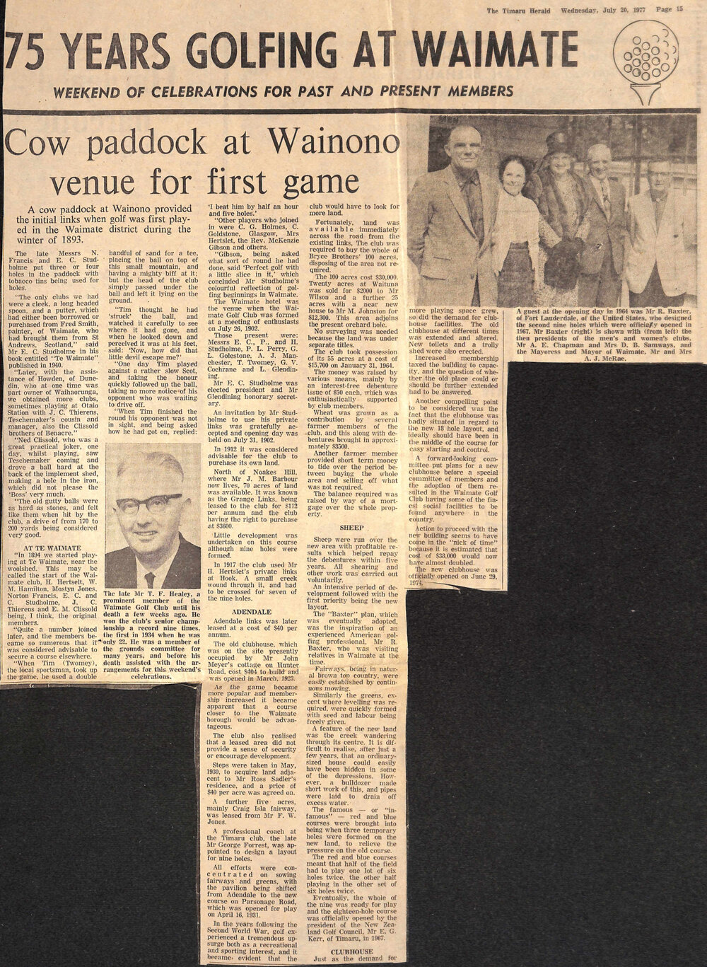 75 years golfing at Waimate: Cow paddock at Wainono venue for first game