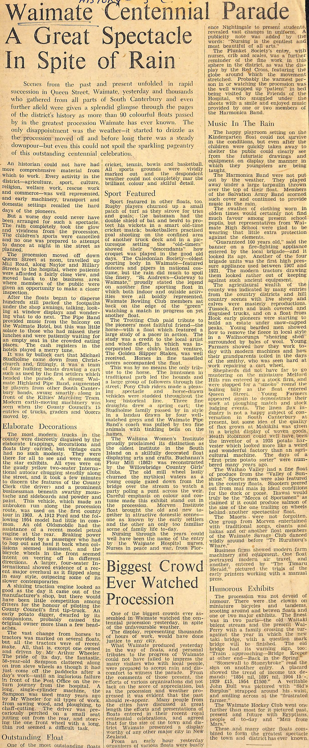 Waimate Centennial Parade A Great Spectacle In Spite of Rain