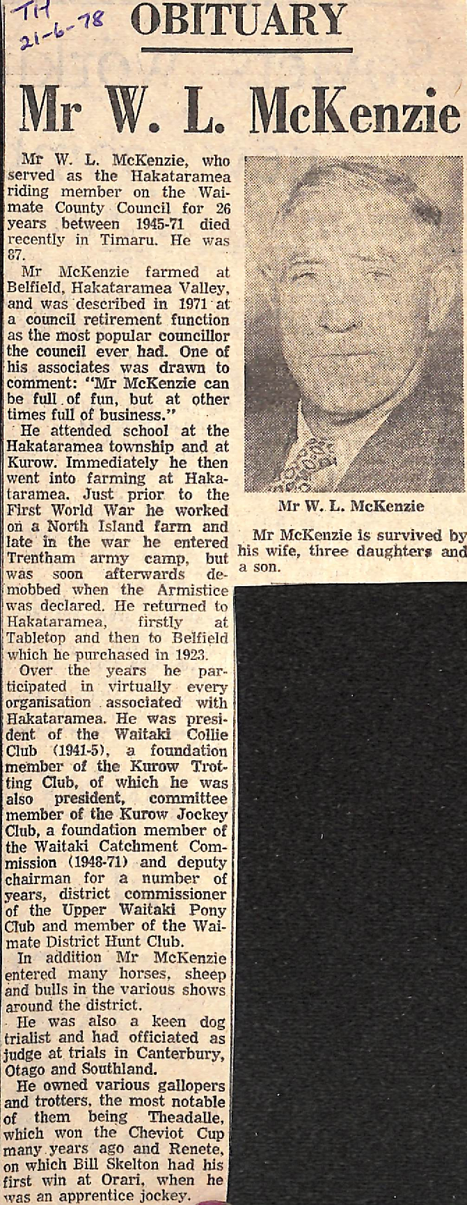 Obituary: Mr W L McKenzie