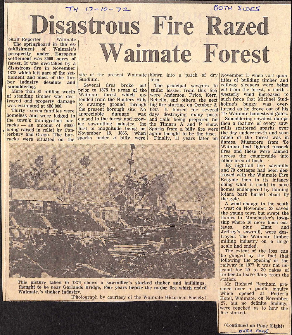 Disastrous Fire Razed Waimate Forest / Point and Kelceys Bush Escaped the Flames