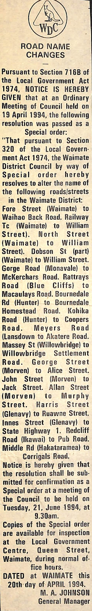 Road name changes