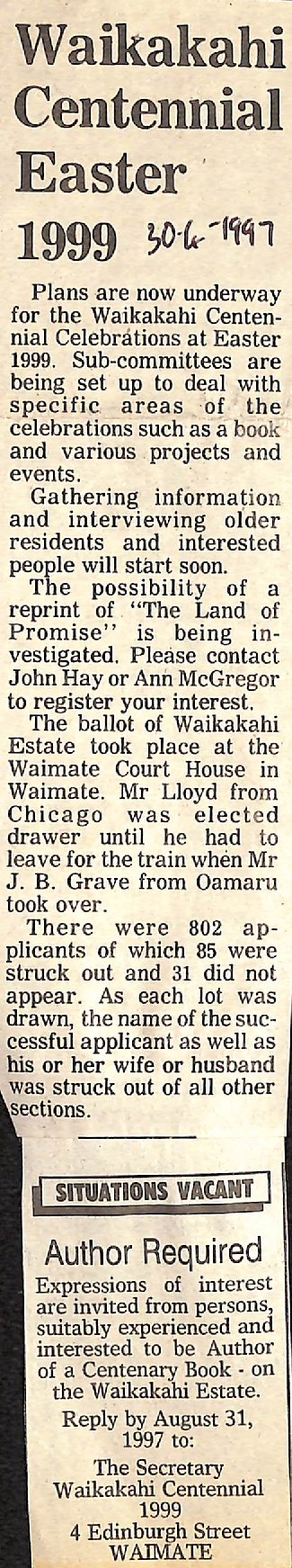 Waikakahi Centennial Easter 1999 / Author Required