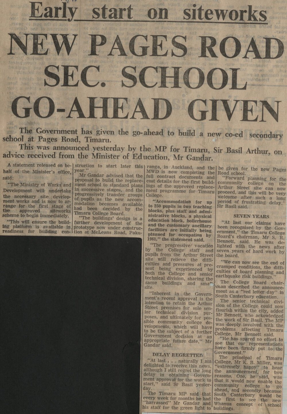Early start on siteworks: New Pages Road Sec. School Go-Ahead Given