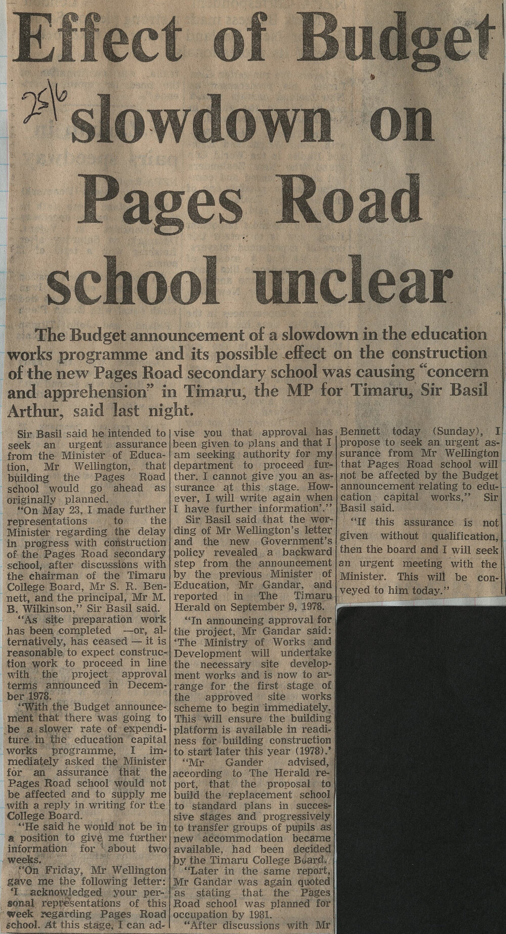 Effect of Budget slowdown on Pages Road school unclear
