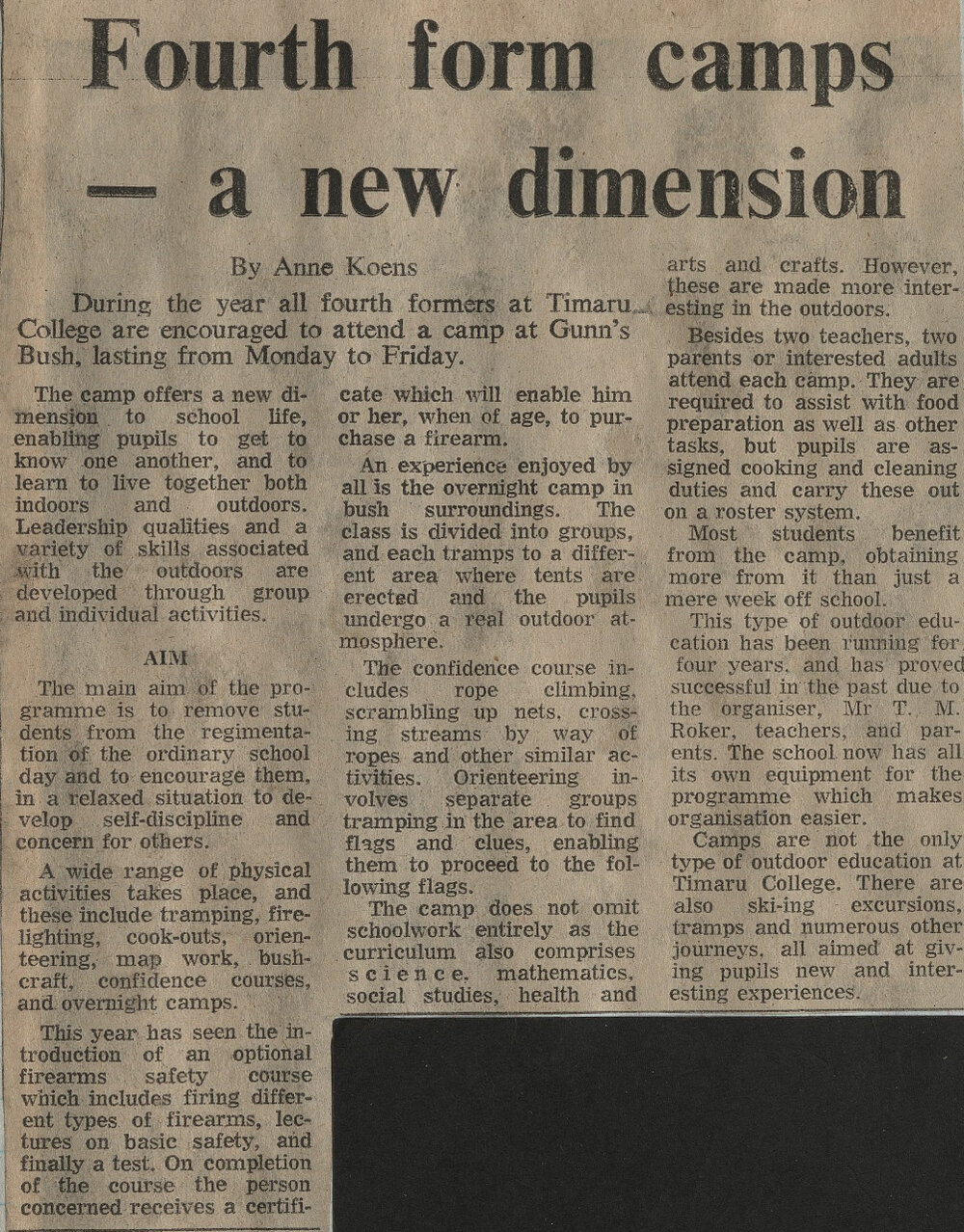 Fourth form camps - a new dimension