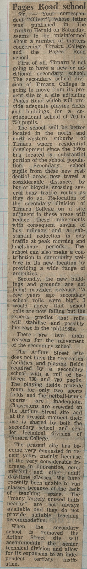 Letter to the Editor: Pages Road school