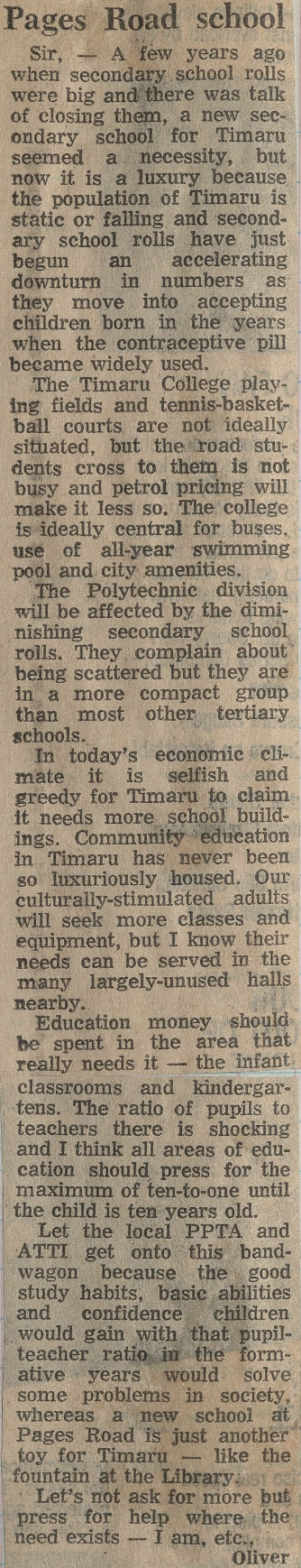 Letter to the Editor: Pages Road School