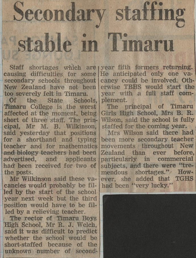 Secondary staffing stable in Timaru