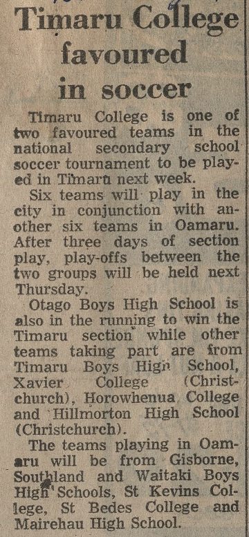 Timaru College favoured in soccer