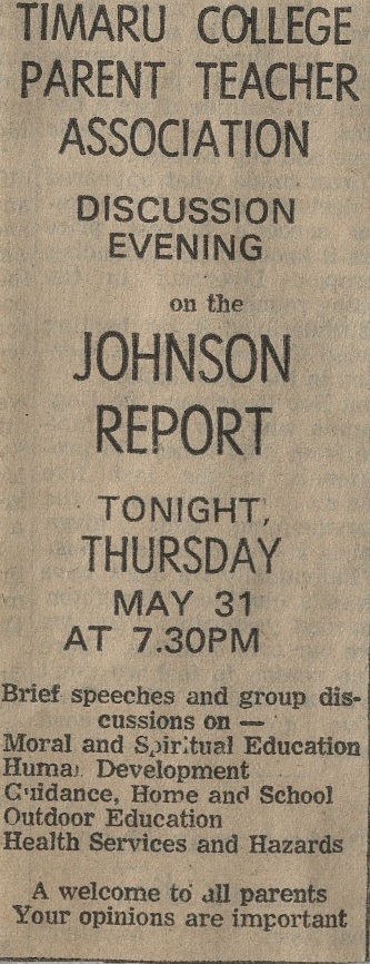 Timaru College Parent Teacher Association Discussion Evening on the Johnson Report