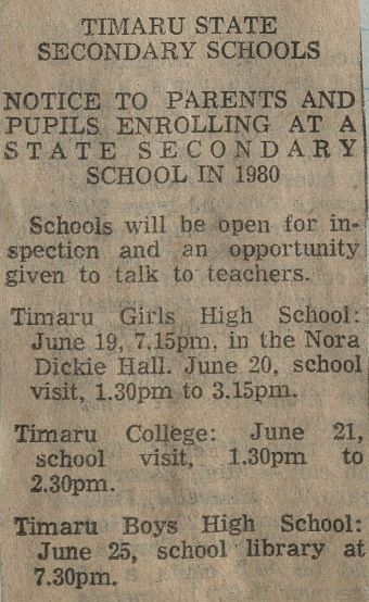 Timaru State Secondary Schools: Notice to Parents