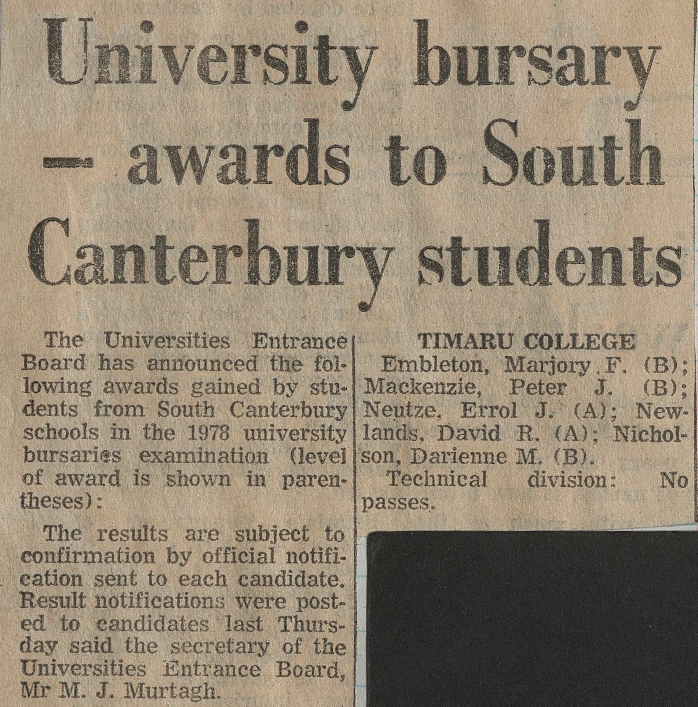 University Bursary - awards to South Canterbury students