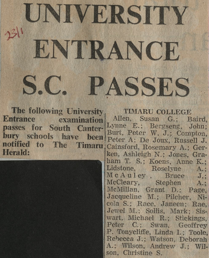 University Entrance SC Passes